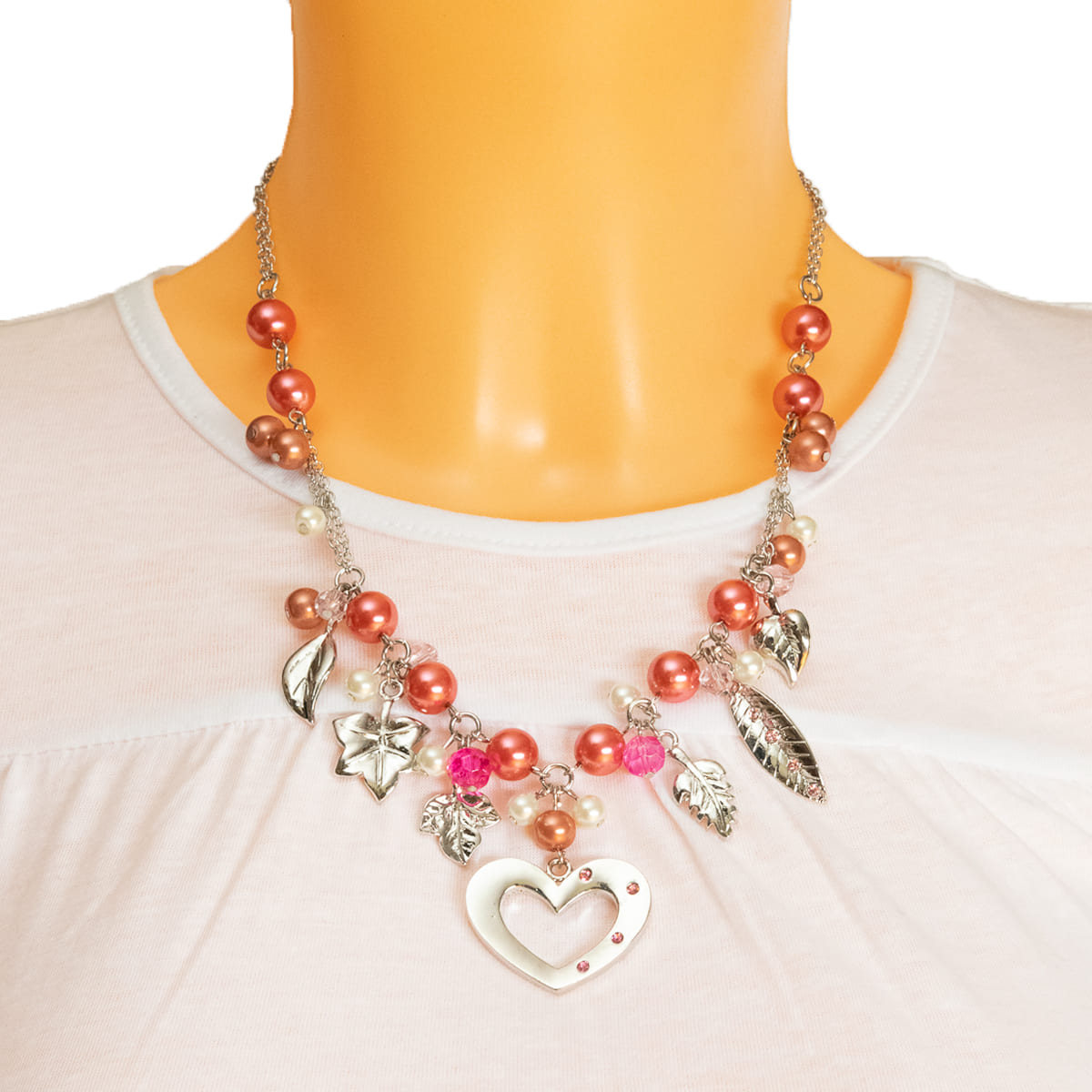 K.V. Fuchs Design Schmuck Damen Halskette in silber mit Herz, Perlen in pink, rosa, weiß und Zirkonia in pink, rosa »K-3002«